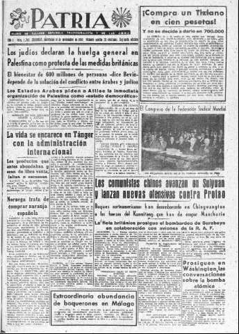 'Patria  : diario de Falange Española Tradicionalista y de las J.O.N.S.' - Año X Número 2783 2ª ed. - 1945 Noviembre 14