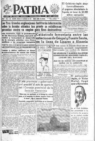 'Patria  : diario de Falange Española Tradicionalista y de las J.O.N.S.' - Año X Número 2785  - 1945 Noviembre 16