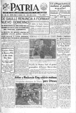 'Patria  : diario de Falange Española Tradicionalista y de las J.O.N.S.' - Año X Número 2786  - 1945 Noviembre 17