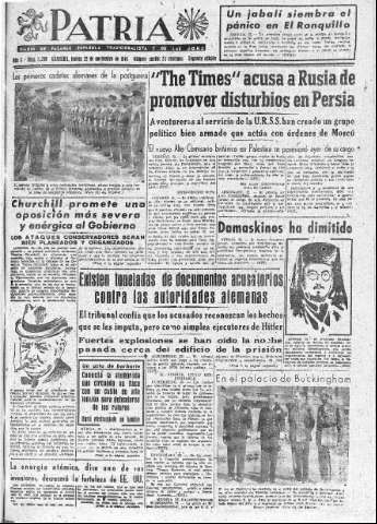'Patria  : diario de Falange Española Tradicionalista y de las J.O.N.S.' - Año X Número 2790 2ª ed. - 1945 Noviembre 22