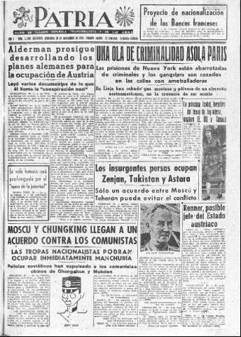 'Patria  : diario de Falange Española Tradicionalista y de las J.O.N.S.' - Año X Número 2795 2ª ed. - 1945 Noviembre 28