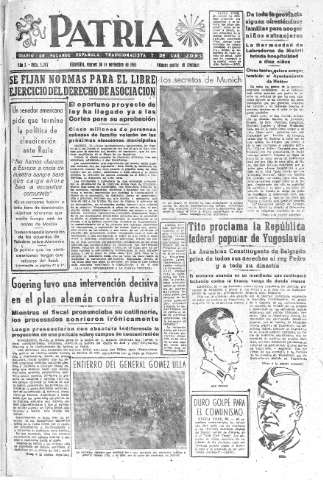 'Patria  : diario de Falange Española Tradicionalista y de las J.O.N.S.' - Año X Número 2797  - 1945 Noviembre 30