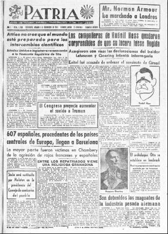 'Patria  : diario de Falange Española Tradicionalista y de las J.O.N.S.' - Año X Número 2798 2ª ed. - 1945 Diciembre 01