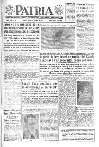 'Patria  : diario de Falange Española Tradicionalista y de las J.O.N.S.' - Año X Número 2798  - 1945 Diciembre 01