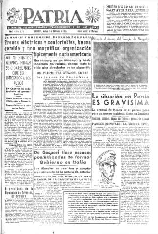 'Patria  : diario de Falange Española Tradicionalista y de las J.O.N.S.' - Año X Número 2799  - 1945 Diciembre 02