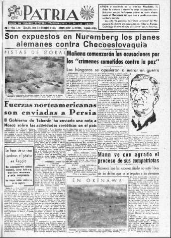 'Patria  : diario de Falange Española Tradicionalista y de las J.O.N.S.' - Año X Número 2799 2ª ed. - 1945 Diciembre 03