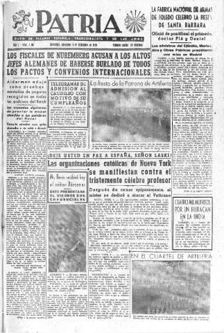 'Patria  : diario de Falange Española Tradicionalista y de las J.O.N.S.' - Año X Número 2801  - 1945 Diciembre 05