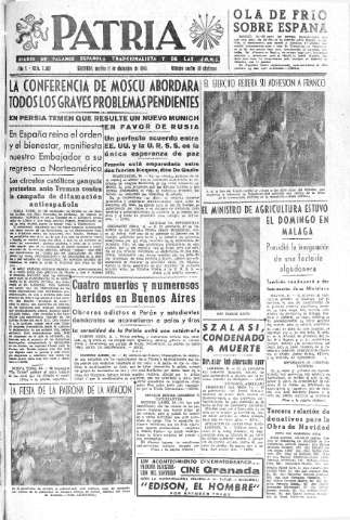 'Patria  : diario de Falange Española Tradicionalista y de las J.O.N.S.' - Año X Número 2807  - 1945 Diciembre 11