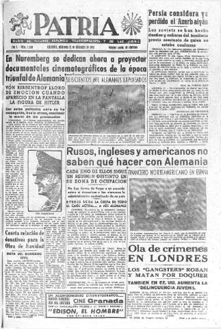 'Patria  : diario de Falange Española Tradicionalista y de las J.O.N.S.' - Año X Número 2808  - 1945 Diciembre 12