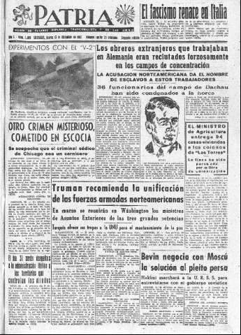 'Patria  : diario de Falange Española Tradicionalista y de las J.O.N.S.' - Año X Número 2809 2ª ed. - 1945 Diciembre 13