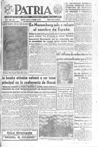 'Patria  : diario de Falange Española Tradicionalista y de las J.O.N.S.' - Año X Número 2809  - 1945 Diciembre 13