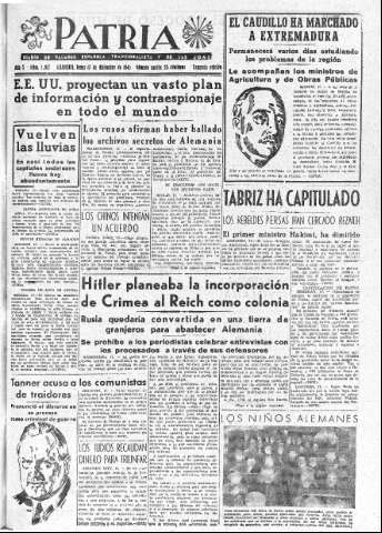 'Patria  : diario de Falange Española Tradicionalista y de las J.O.N.S.' - Año X Número 2812 2ª ed. - 1945 Diciembre 17