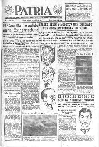 'Patria  : diario de Falange Española Tradicionalista y de las J.O.N.S.' - Año X Número 2813  - 1945 Diciembre 18