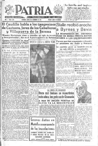 'Patria  : diario de Falange Española Tradicionalista y de las J.O.N.S.' - Año X Número 2815  - 1945 Diciembre 20