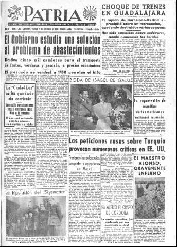 'Patria  : diario de Falange Española Tradicionalista y de las J.O.N.S.' - Año X Número 2816 2ª ed. - 1945 Diciembre 21