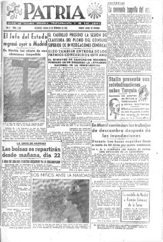 'Patria  : diario de Falange Española Tradicionalista y de las J.O.N.S.' - Año X Número 2816  - 1945 Diciembre 21