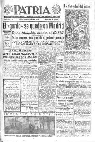 'Patria  : diario de Falange Española Tradicionalista y de las J.O.N.S.' - Año X Número 2818  - 1945 Diciembre 23