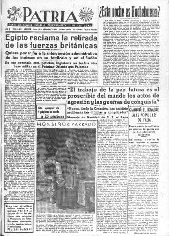 'Patria  : diario de Falange Española Tradicionalista y de las J.O.N.S.' - Año X Número 2818 2ª ed. - 1945 Diciembre 24