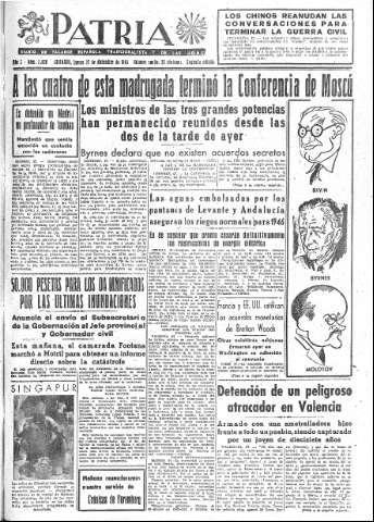 'Patria  : diario de Falange Española Tradicionalista y de las J.O.N.S.' - Año X Número 2820 2ª ed. - 1945 Diciembre 27