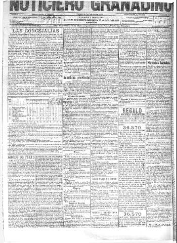 'Noticiero Granadino' - Año II Número 566  - 1905 Octubre 14