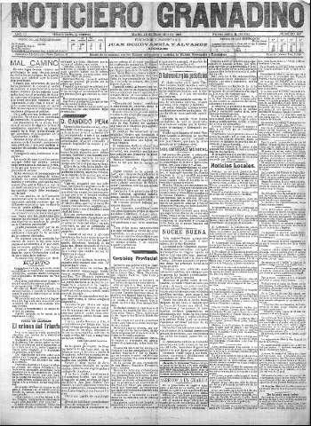 'Noticiero Granadino' - Año III Número 997  - 1906 Diciembre 25