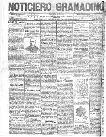 'Noticiero Granadino' - Año IV Número 1075  - 1907 Marzo 26