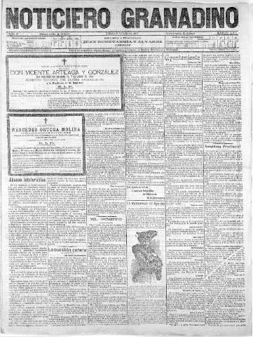 'Noticiero Granadino' - Año IV Número 1165  - 1907 Julio 09