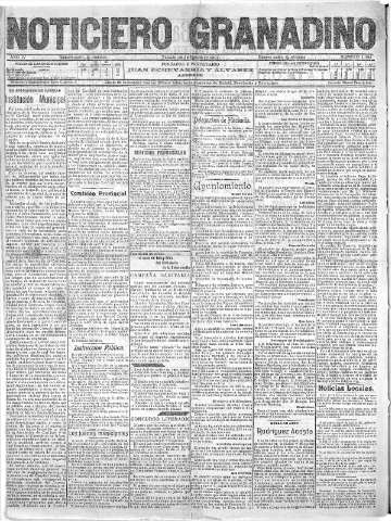 'Noticiero Granadino' - Año IV Número 1205  - 1907 Agosto 24
