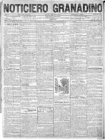 'Noticiero Granadino' - Año IV Número 1237  - 1907 Octubre 01