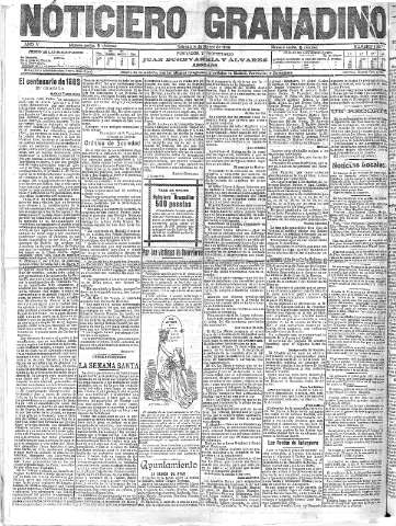 'Noticiero Granadino' - Año V Número 1387  - 1908 Marzo 14
