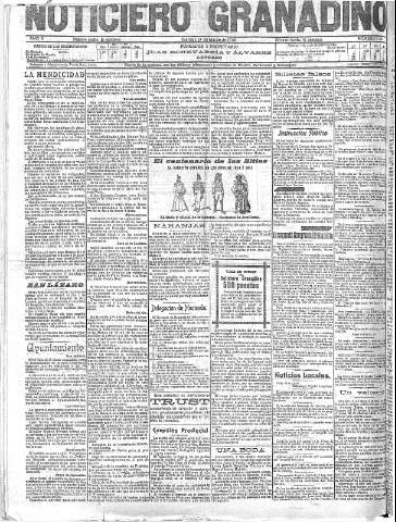 'Noticiero Granadino' - Año V Número 1401  - 1908 Marzo 27
