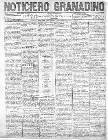 'Noticiero Granadino' - Año V Número 1489  - 1908 Julio 04