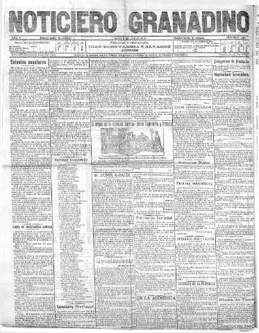 'Noticiero Granadino' - Año V Número 1493  - 1908 Julio 09