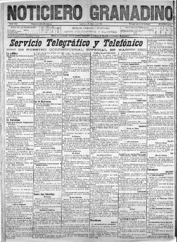 'Noticiero Granadino' - Año VIII Número 2568  - 1911 Agosto 21