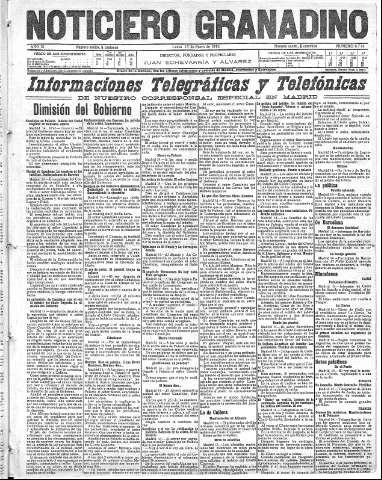 'Noticiero Granadino' - Año IX Número 2714  - 1912 Enero 15