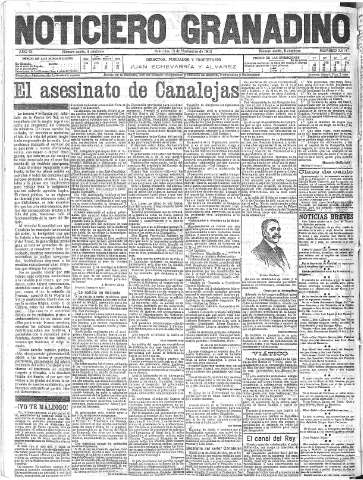 'Noticiero Granadino' - Año IX Número 3014  - 1912 Noviembre 13