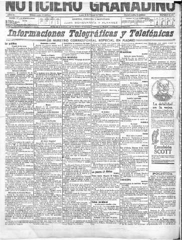 'Noticiero Granadino' - Año XI Número 3470  - 1914 Febrero 16