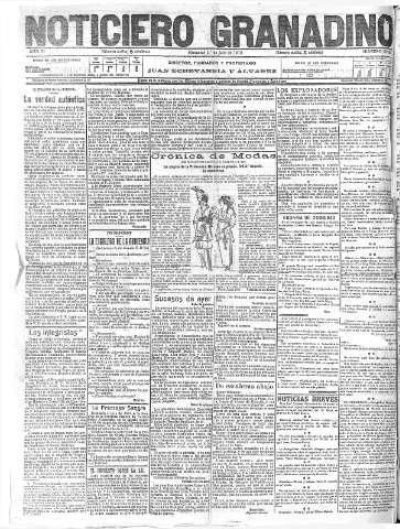 'Noticiero Granadino' - Año XI Número 3602  - 1914 Julio 01