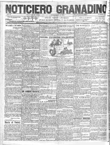 'Noticiero Granadino' - Año XI Número 3603  - 1914 Julio 02