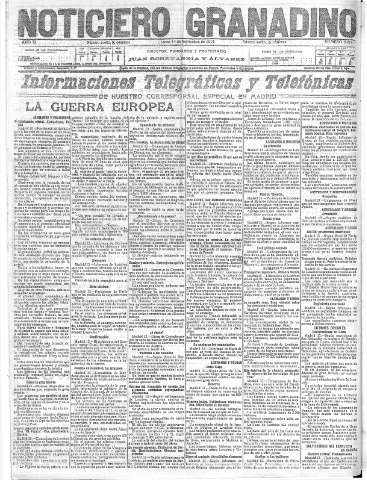 'Noticiero Granadino' - Año XI Número 3678  - 1914 Septiembre 14