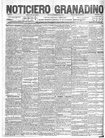 'Noticiero Granadino' - Año XI Número 3679  - 1914 Septiembre 15