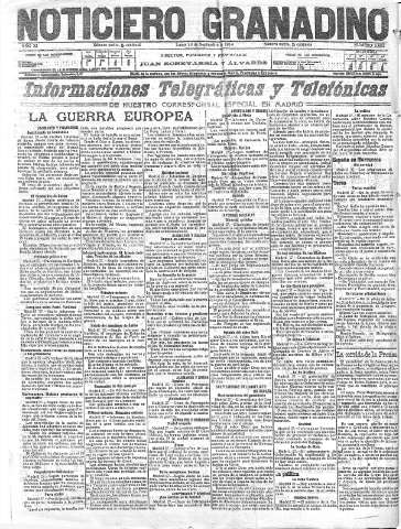 'Noticiero Granadino' - Año XI Número 3692  - 1914 Septiembre 28