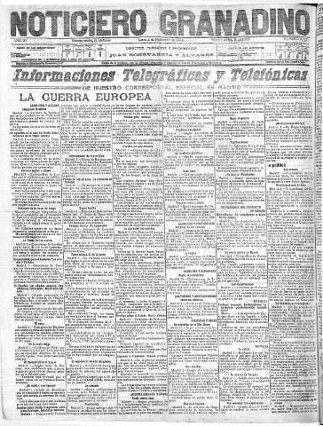 'Noticiero Granadino' - Año XI Número 3727  - 1914 Noviembre 02