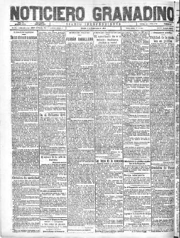 'Noticiero Granadino' - Año XX Número 6527  - 1923 Septiembre 08