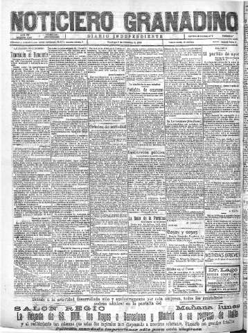 'Noticiero Granadino' - Año XX Número 6596  - 1923 Diciembre 09