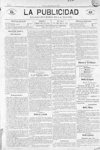 'La publicidad  : diario de avisos noticias y telegramas. Eco fiel de la opinión y verdadero defensor de los intereses morales y materiales de Granada y su provincia' - Año IV Número 212  - 1886 Mayo 22
