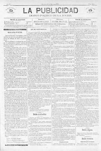 'La publicidad  : diario de avisos noticias y telegramas. Eco fiel de la opinión y verdadero defensor de los intereses morales y materiales de Granada y su provincia' - Año IV Número 216  - 1886 Mayo 26