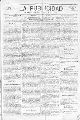 'La publicidad  : diario de avisos noticias y telegramas. Eco fiel de la opinión y verdadero defensor de los intereses morales y materiales de Granada y su provincia' - Año IV Número 219  - 1886 Mayo 29