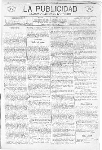 'La publicidad  : diario de avisos noticias y telegramas. Eco fiel de la opinión y verdadero defensor de los intereses morales y materiales de Granada y su provincia' - Año IV Número 222  - 1886 Junio 01