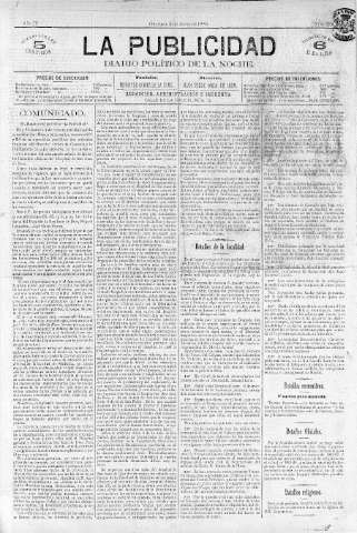 'La publicidad  : diario de avisos noticias y telegramas. Eco fiel de la opinión y verdadero defensor de los intereses morales y materiales de Granada y su provincia' - Año IV Número 224  - 1886 Junio 03